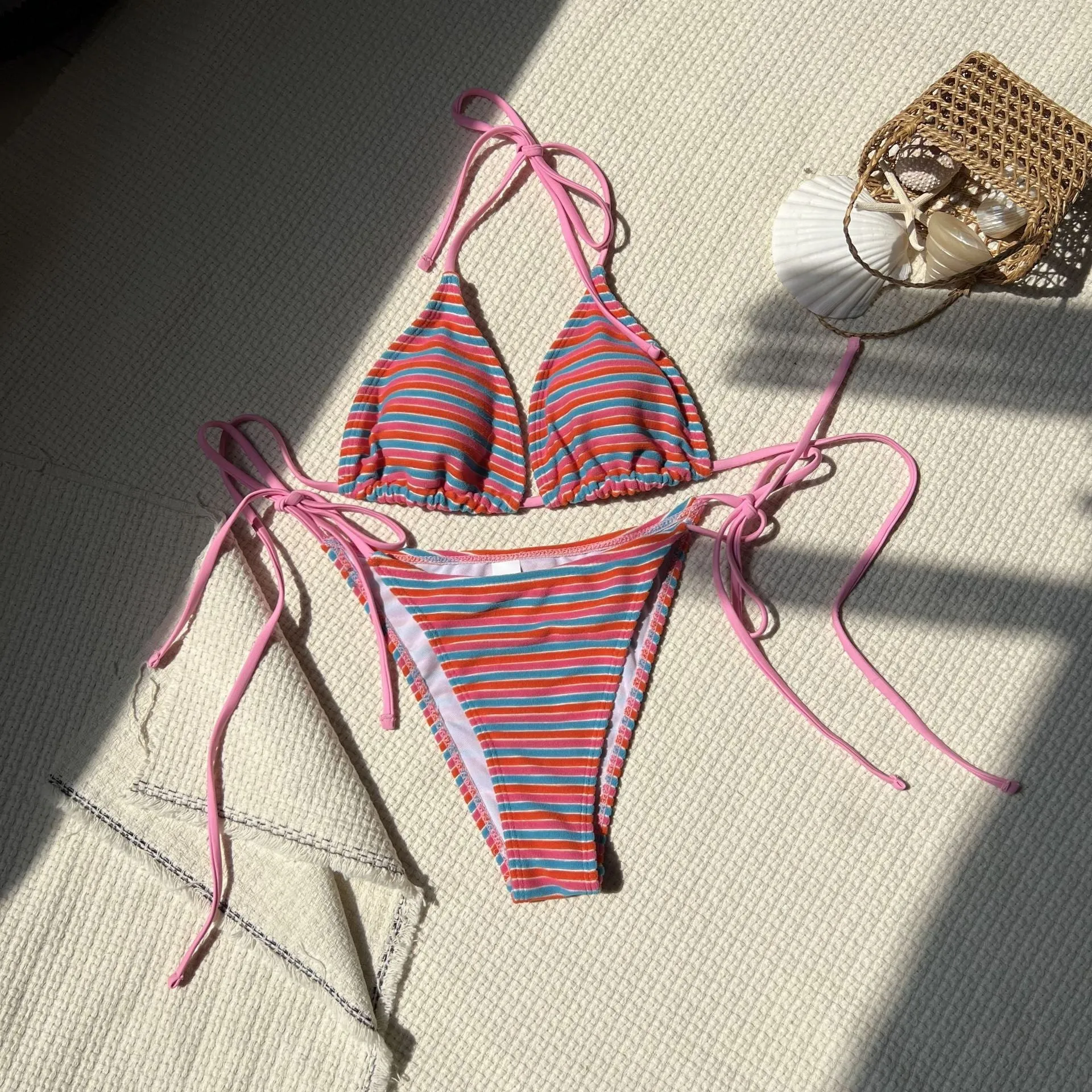 Women's Fashion Striped Split Swimsuit Bikini trending