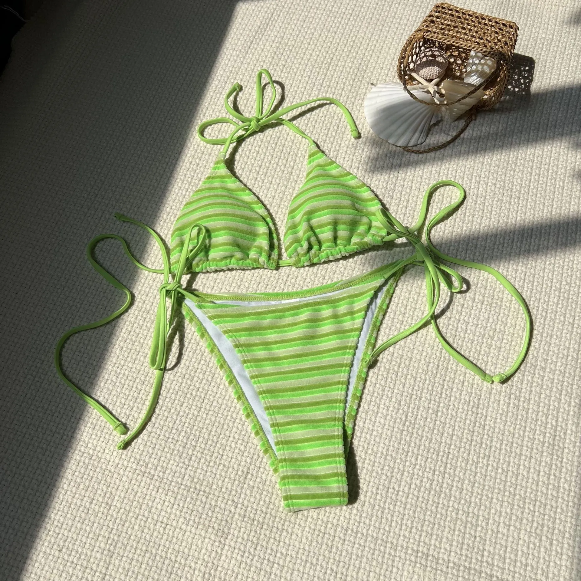 Women's Fashion Striped Split Swimsuit Bikini trending
