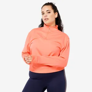 Women's Quarter-Zip Long-Sleeved Cardio Fitness Sweatshirt - Coral