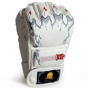 ZooBoo Punching Gloves, Half-Finger Boxing Gloves MMA Mitts with Wrist Band for Sanda Kickboxing Sparring Bag Training (One Size Fits Most)-White